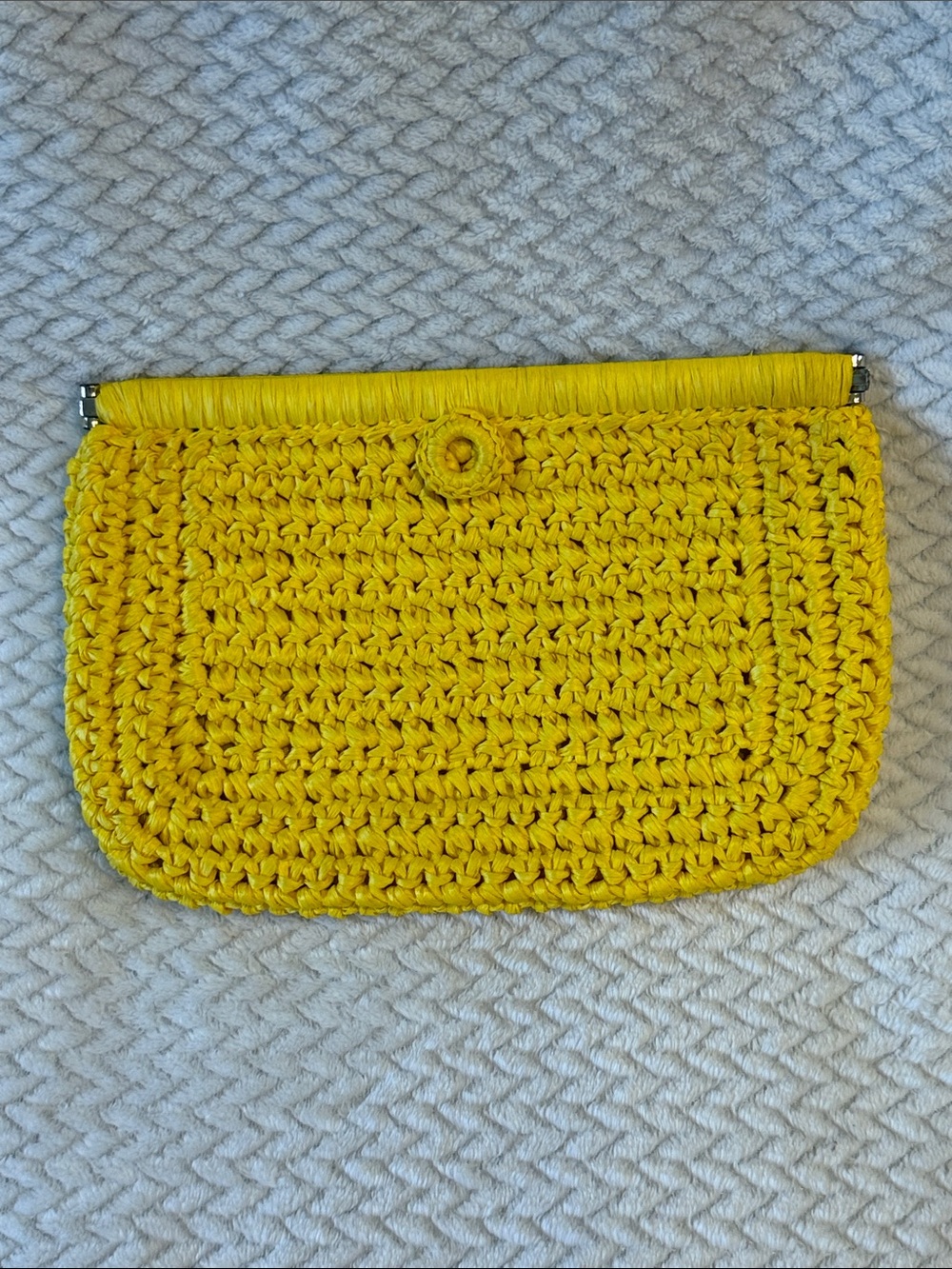 Fashion Imports Made in Italy Yellow Raffia Crochet Clutch Bag Vintage 1960s
